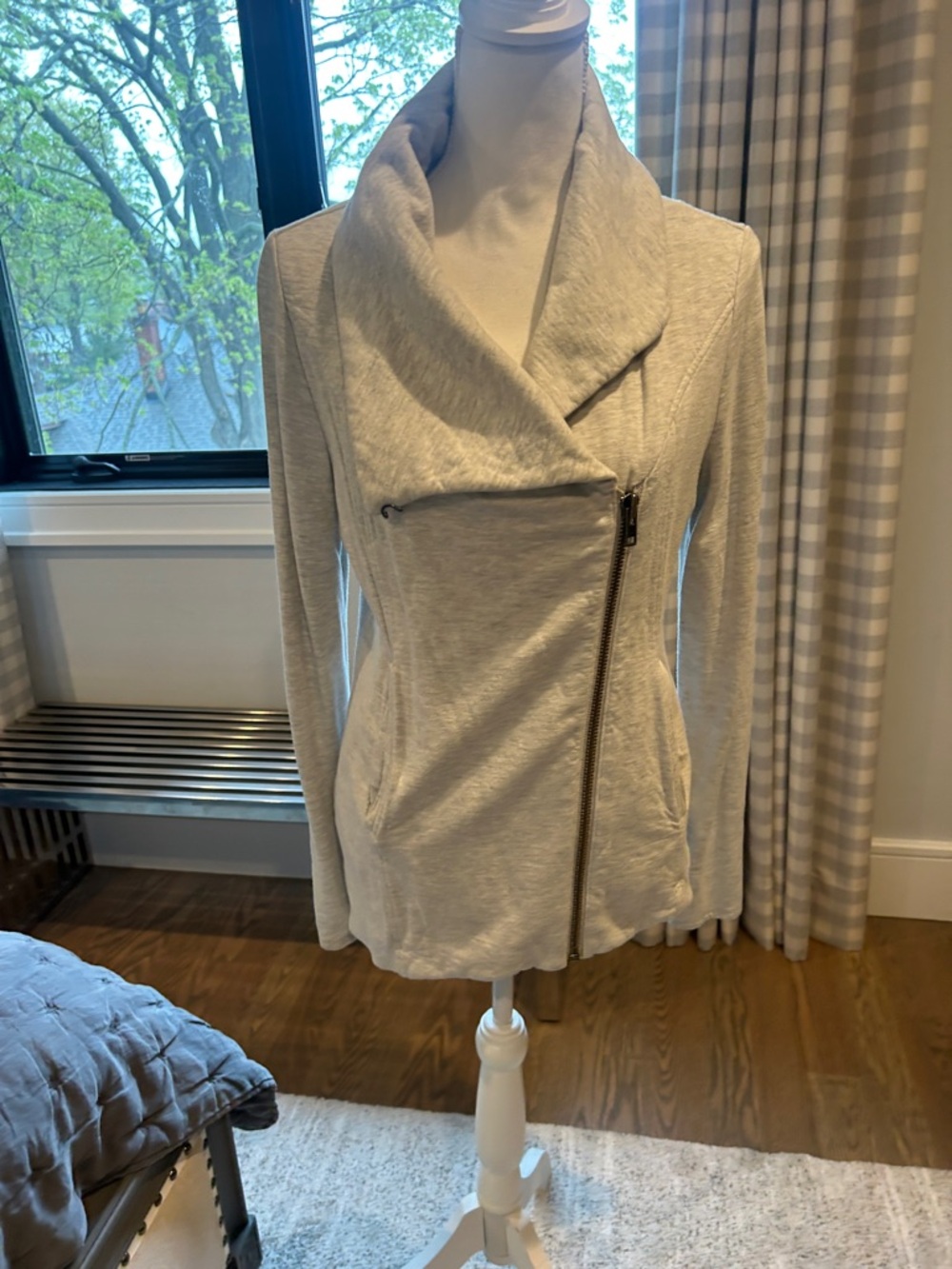 Helmut Lang Light Gray Asymmetrical Zip Shawl Collar Sweatshirt